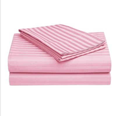 OWNWAY 400 TC Microfiber Queen Striped Flat Bedsheet(Pack of 1, Light Pink)