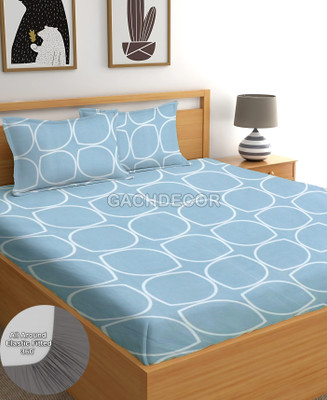 GACHDECOR 210 TC Cotton Single Printed Fitted (Elastic) Bedsheet(Pack of 1, Sky Gola)