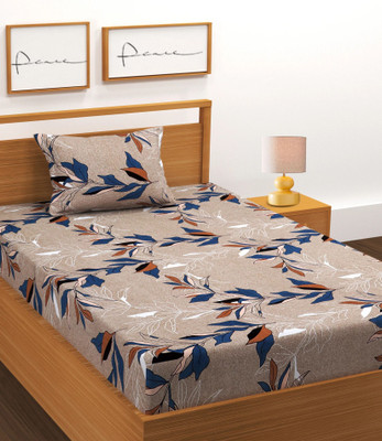 BLUEDOT Cotton Single Flat 180 TC Floral Bedsheet(Pack of 1, Beige)
