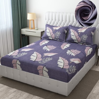 real dream 200 TC Cotton Queen Abstract Fitted (Elastic) Bedsheet(Pack of 1, Purple)