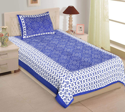 Flipkart SmartBuy Cotton Single Flat 180 TC Jaipuri Prints Bedsheet(Pack of 1, Blue)