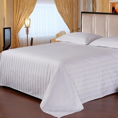 Dokarn 180 TC Cotton King Striped Flat Bedsheet(Pack of 1, White3)