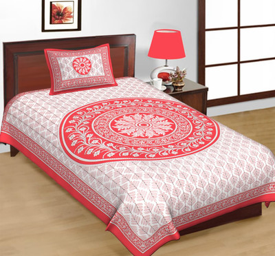 Narmada prints Cotton Single Flat 160 TC Floral Bedsheet(Pack of 1, Red)
