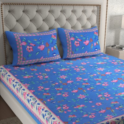HOMEQUIPO 144 TC Cotton Double Printed Flat Bedsheet(Pack of 1, Blue)