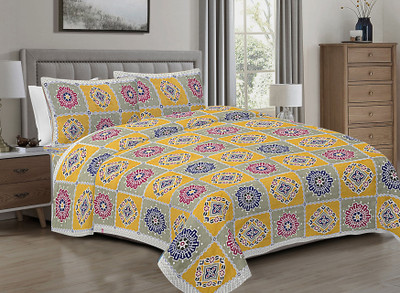 R Print Cotton King Flat 230 TC Jaipuri Prints Bedsheet(Pack of 1, Yellow)