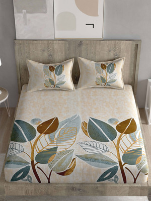 CARLTON LONDON Cotton King Flat 280 TC Printed Bedsheet(Pack of 1, Yellow Leaf)