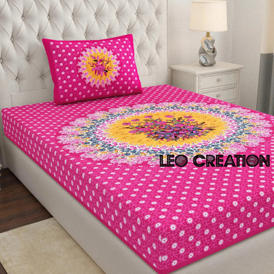 Leo Creation Cotton Single Flat 144 TC Jaipuri Prints Bedsheet(Pack of 1, Yellow, Pale, Pink, Light Pink, Green, Light Green, Grey, Light Grey)