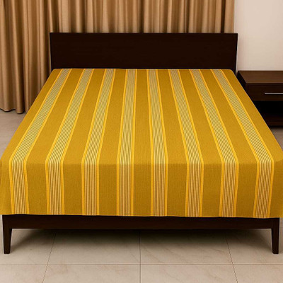 MAHAMAYA FABRICS & FASHION Cotton Single Flat 210 TC Striped Bedsheet(Pack of 1, Yellow)