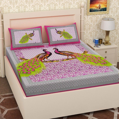 Makhija Cotton Double Flat 210 TC Printed Bedsheet(Pack of 1, Multicolor)