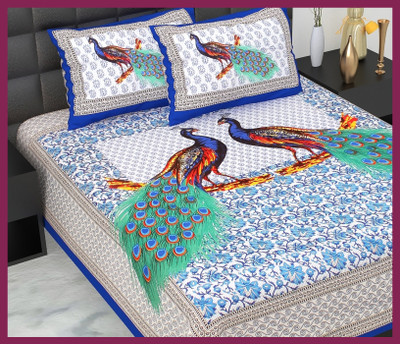 JAIPUR PRINTS Cotton Double Flat 210 TC Jaipuri Prints Bedsheet(Pack of 1, Blue)
