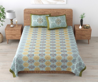 urban jaipur 300 TC Cotton King Geometric Flat Bedsheet(Pack of 1, Cream, Green)