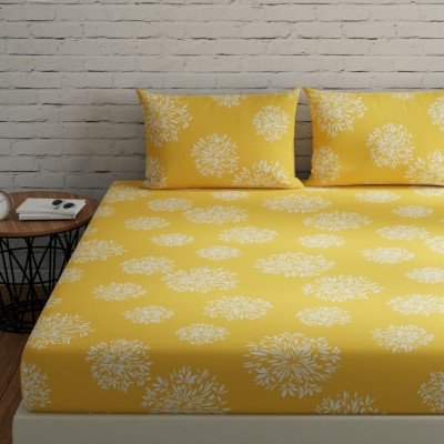 Huesland 144 TC Cotton King Geometric Flat Bedsheet(Pack of 1, Yellow)