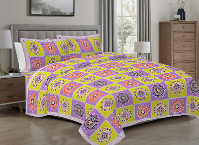 R Print Cotton Queen Flat 230 TC Abstract Bedsheet(Pack of 1, Pale Green)