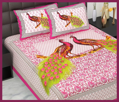 JAIPUR PRINTS Cotton Double Flat 210 TC Jaipuri Prints Bedsheet(Pack of 1, Pink)