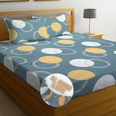 Apala 250 TC Microfiber Double Abstract Fitted (Elastic) Bedsheet(Pack of 1, Grey)