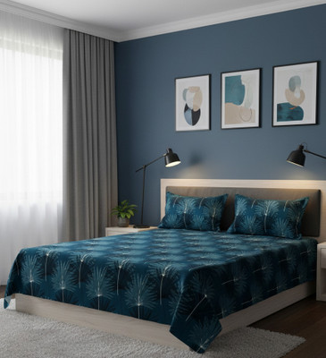 Optenzer Cotton Double Flat 144 TC Floral Bedsheet(Pack of 1, Blue)