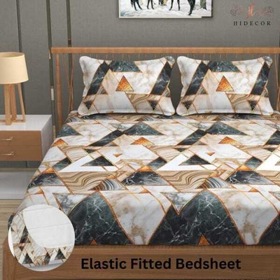 yatin fab Microfiber King Fitted (Elastic) 180 TC Printed Bedsheet(Pack of 1, TRGLE)