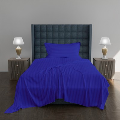 AVI 300 TC Cotton Single Striped Flat Bedsheet(Pack of 1, Navy Blue)