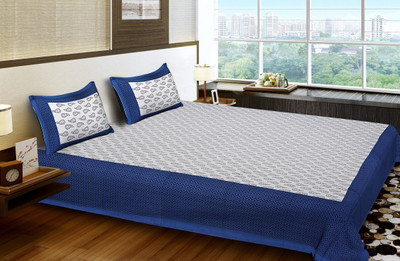 KANDY SHOP Cotton Double Flat 250 TC Floral Bedsheet(Pack of 1, Blue)