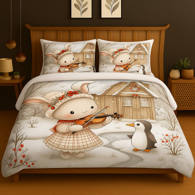 Pratham Cotton Blend Super King Flat 210 TC Floral Bedsheet(Pack of 1, White)