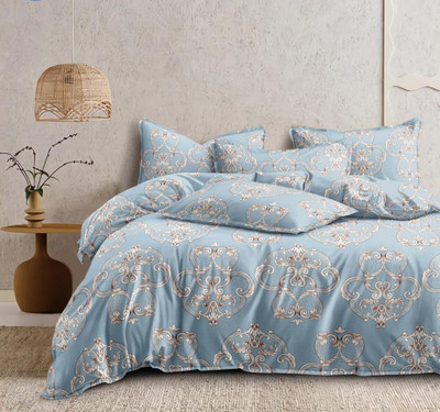 DECOR2ADMIRE 300 TC Cotton Super King Printed Flat Bedsheet(Pack of 1, Floristic Blue)