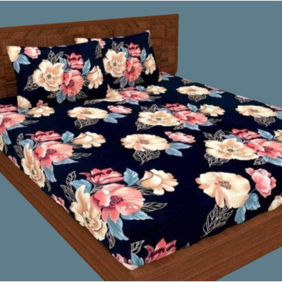 SHVERIRA STYLE 220 TC Cotton Double Floral Fitted (Elastic) Bedsheet(Pack of 1, White)
