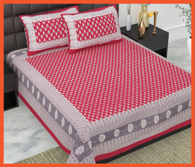 BedZone Cotton Double Flat 240 TC Jaipuri Prints Bedsheet(Pack of 1, Maroon)