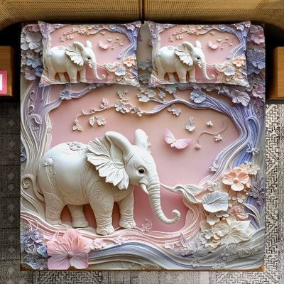 shridarsh Cotton Blend Double Fitted (Elastic) 145 TC Printed Bedsheet(Pack of 1, PINK & PEACH)