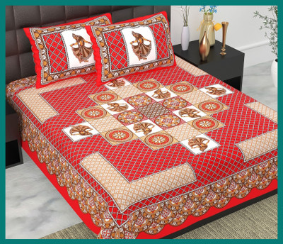 BedZone Cotton Double Flat 240 TC Jaipuri Prints Bedsheet(Pack of 1, Red)