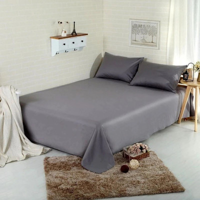 BEVI 300 TC Microfiber Double Solid Flat Bedsheet(Pack of 1, Dark Grey)