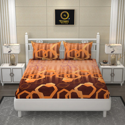 GLORIES 210 TC Cotton King Printed Fitted (Elastic) Bedsheet(Pack of 1, Grey)