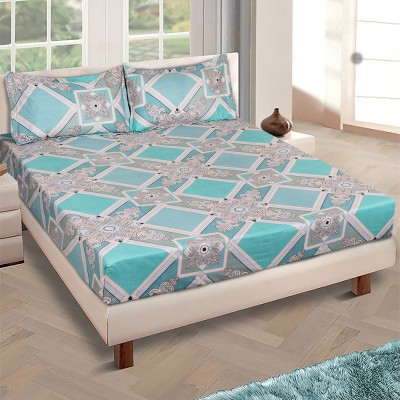 ROMEE 144 TC Cotton Double Geometric Flat Bedsheet(Pack of 1, Sea Green)