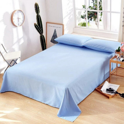 BEVI Microfiber Double Flat 300 TC Solid Bedsheet(Pack of 1, Light Blue)