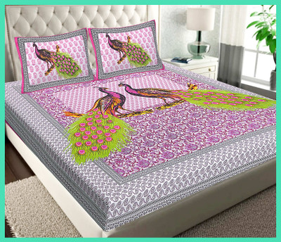 JAIPUR PRINTS Cotton Double Flat 144 TC Jaipuri Prints Bedsheet(Pack of 1, Pink)