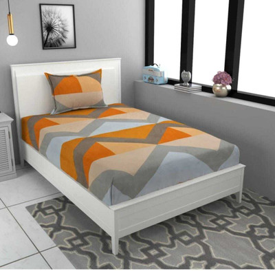 CLOVIS KRAFTS 240 TC Microfiber Single Geometric Fitted (Elastic) Bedsheet(Pack of 1, YELLOW ZIGZAGS)