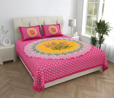 ABHACLOTHO Cotton Double Flat 144 TC Printed Bedsheet(Pack of 1, Pink)
