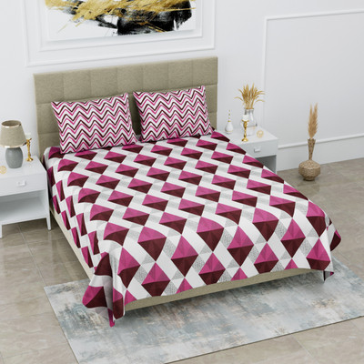 Poorak 104 TC Cotton Double Jaipuri Prints Flat Bedsheet(Pack of 1, Pink)