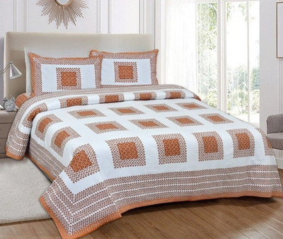 ROOP JYOTI Cotton Double Flat 180 TC Printed Bedsheet(Pack of 1, White, Mustard)