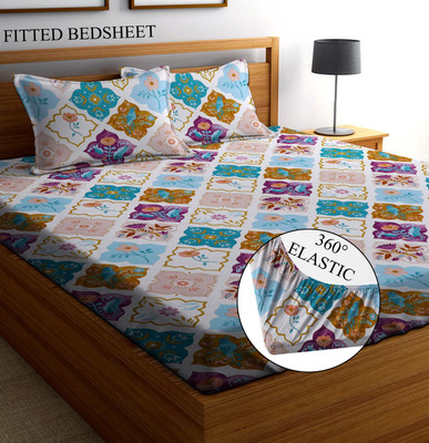 Amrange 190 TC Microfiber Double Abstract Fitted (Elastic) Bedsheet(Pack of 1, Multicolor)