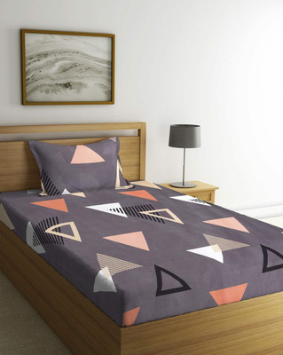 t tungol 240 TC Microfiber Single Floral Fitted (Elastic) Bedsheet(Pack of 1, Maroon)