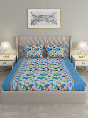 Raymond Home 120 TC Microfiber Double Geometric Flat Bedsheet(Pack of 1, Blue)