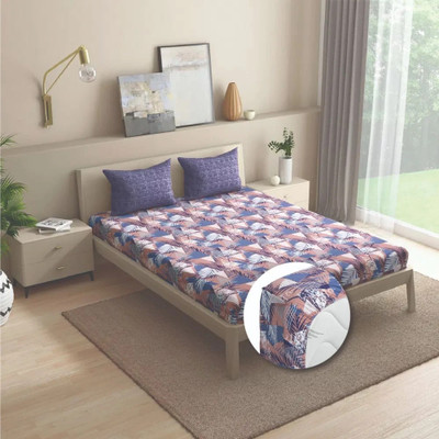 Wakefit Cotton King Fitted (Elastic) 144 TC Printed Bedsheet(Pack of 1, Mambo)
