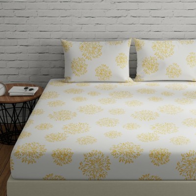 Huesland 144 TC Cotton King Geometric Flat Bedsheet(Pack of 1, White (Yellow Print))
