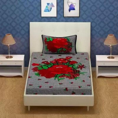 Indian Royal Fashion Cotton Single Flat 160 TC Animal Bedsheet(Pack of 1, Red)