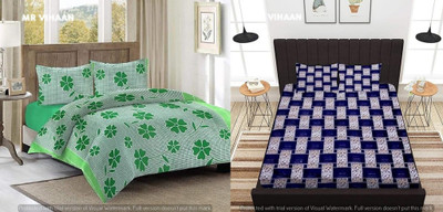 kaku handloom Cotton Double Flat 240 TC Printed Bedsheet(Pack of 2, Multicolor)