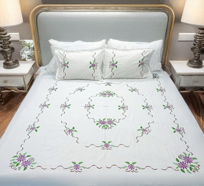 Arsha Chikankari Cotton King Flat 230 TC Embroidered Bedsheet(Pack of 1, White)