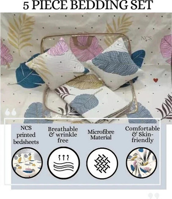 NCS Cotton Double Flat 280 TC Floral Bedsheet(Pack of 1, Cream)