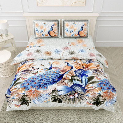 RJ Cotton King Flat 210 TC Printed Bedsheet(Pack of 1, Blue)
