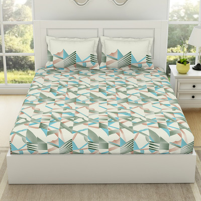 SPACES 144 TC Cotton Double Geometric Flat Bedsheet(Pack of 1, WHISPER GREEN)