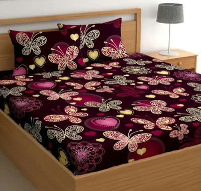 NIKITA ENTERPRISE Cotton Double, King Fitted (Elastic) 260 TC Abstract Bedsheet(Pack of 1, marron)